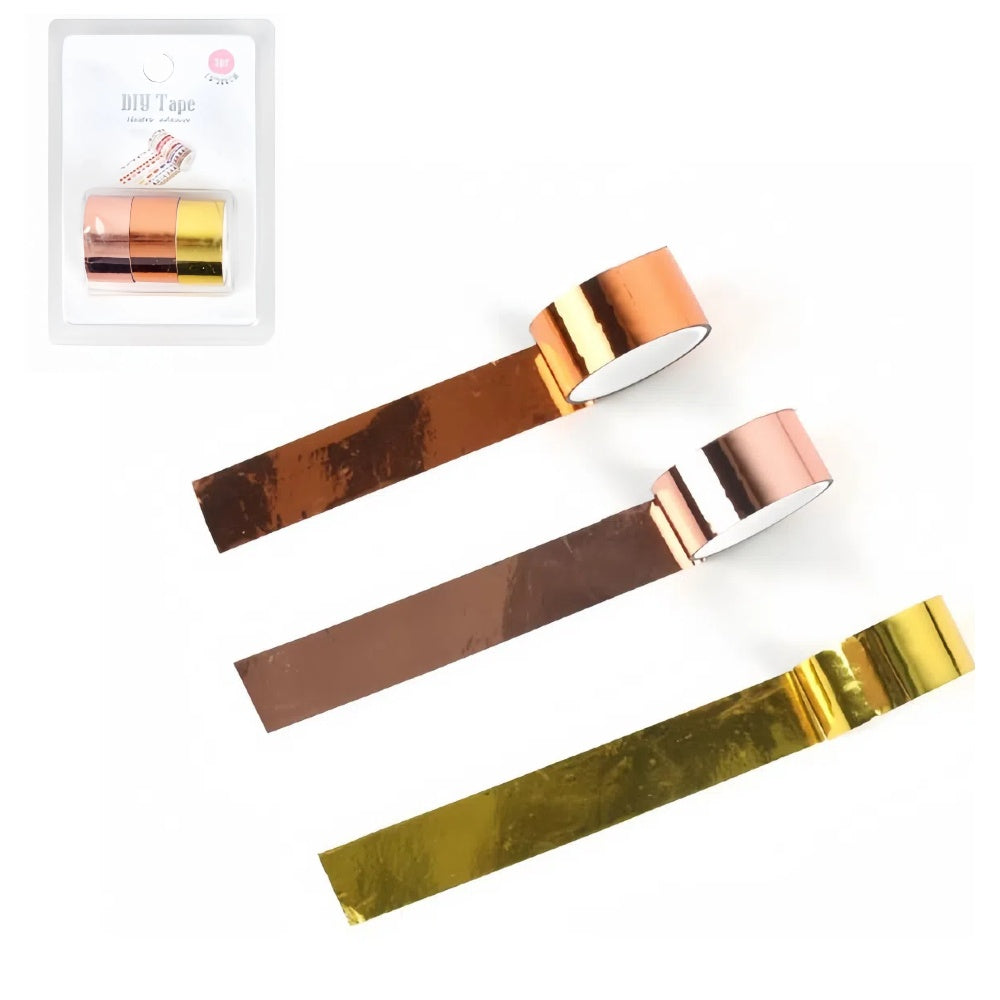 3 rotoli di nastro adesivo colorato Painting tape, fai da te decorazione Scrapbooking Toni metallizzati di oro, bronzo e rame