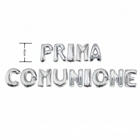 Set 14 pezzi Palloncini MYLAR Argento 18 Pollici Italiano Prima Comunione 45cm