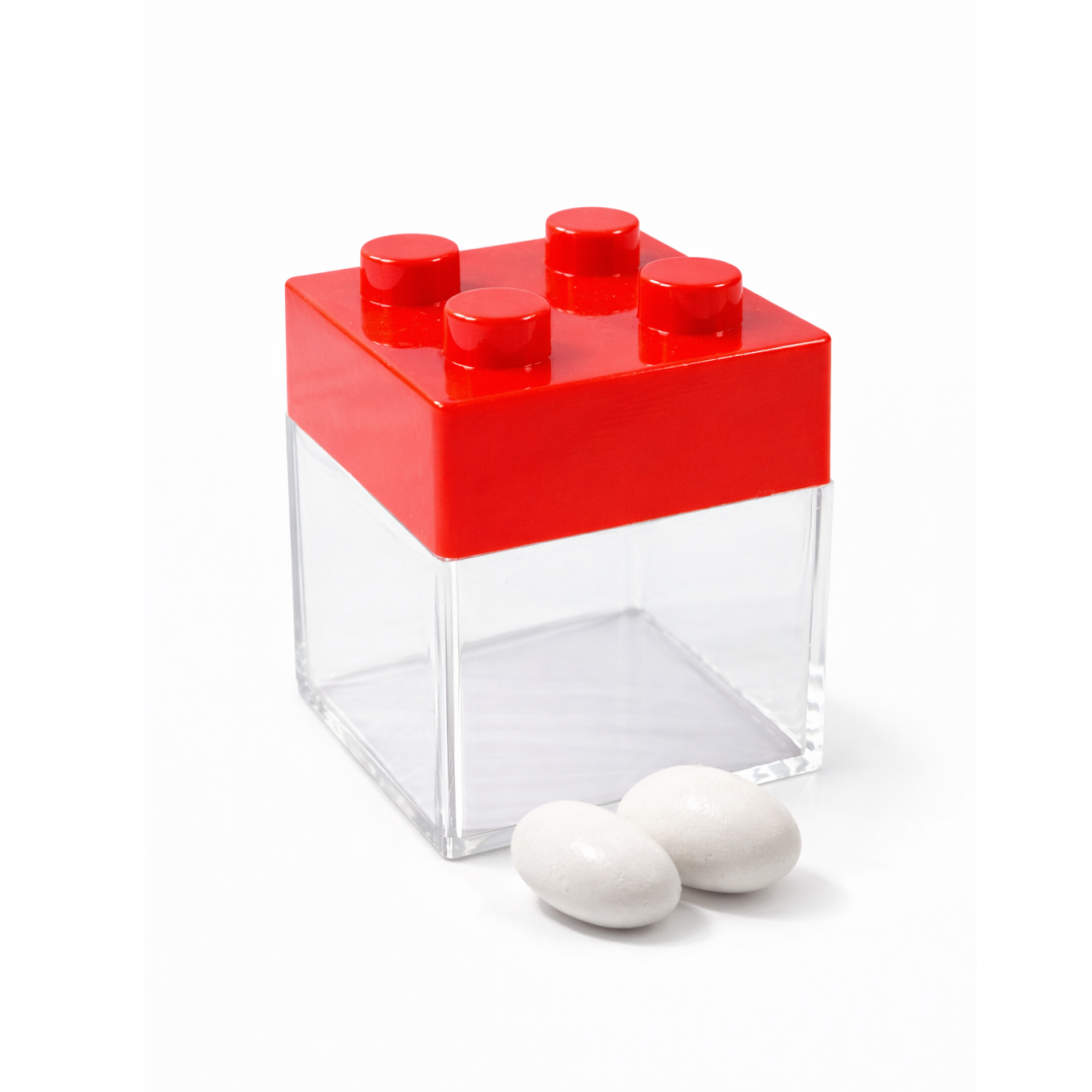 Set 12 scatoline stile mattoncino in PP trasparente con coperchio colorato, 5x5x5 cm, contenitori rigidi per confetti, caramelle e bomboniere, design modulare, colori assortiti