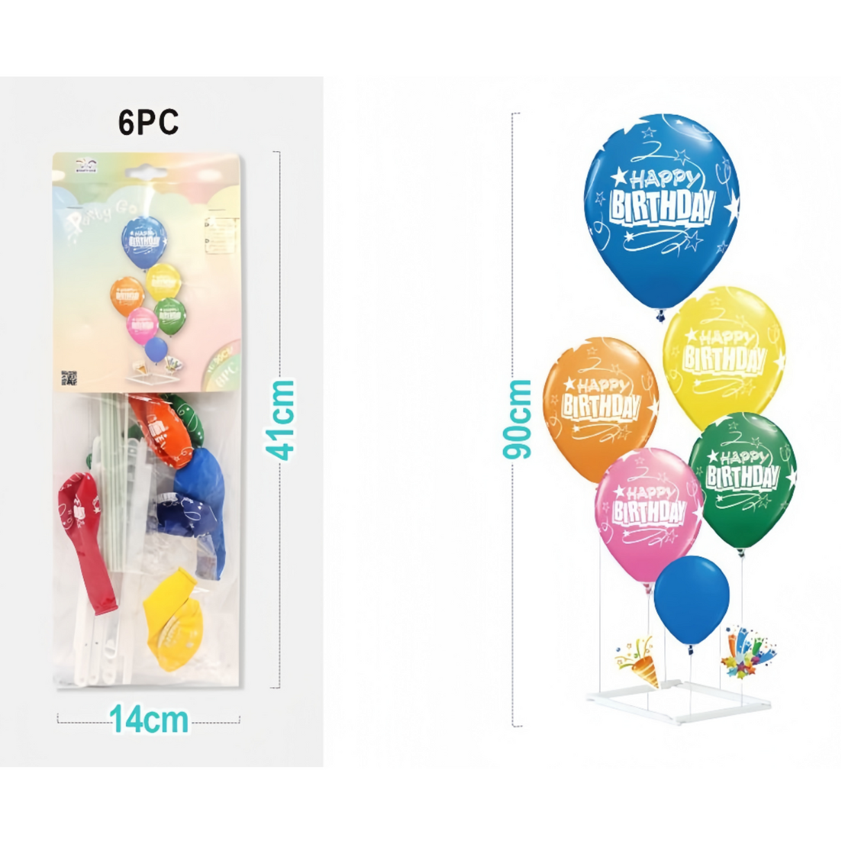 Set di palloncini “Buon Compleanno” colorati 6 pezzi – Decorazioni per festa di compleanno, palloncini con scritta Happy Birthday, con supporto, altezza 90 cm