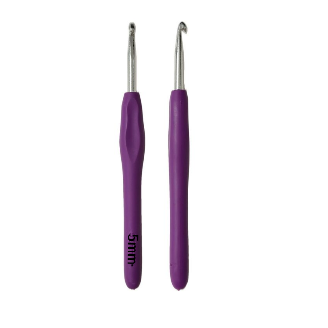 Uncinetto Ergonomico in Alluminio con impugnatura in gomma morbida, Misure (2/2.5/3/3.5/4/4.5/5/5.5/6 mm), Crochet Hook per Maglia e Filati