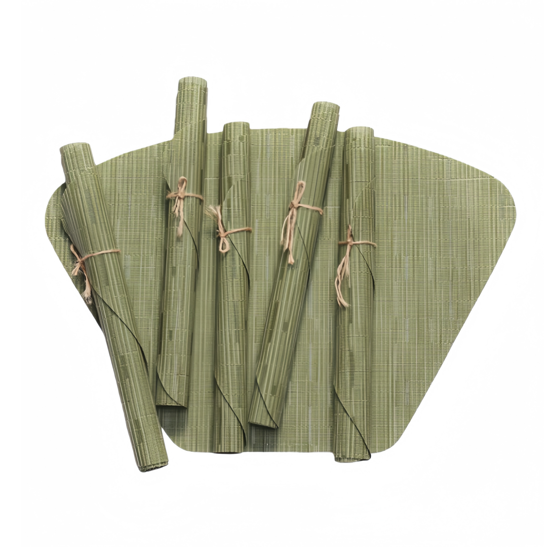 Set da 6 Tovagliette Americane in PVC Effetto Bambù, Forma a Ventaglio, Antiscivolo e Impermeabili, Lavabili per Casa Cucina Ristorante